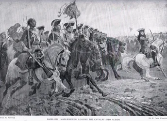 Ramillies: Marlborough leder kavaleriet i aksjon, ca. 1910